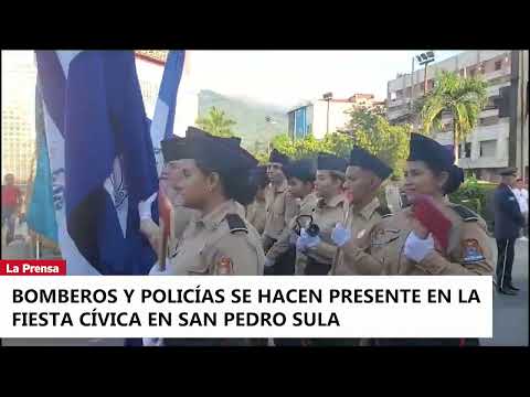 Bomberos y policías se hacen presente en la  fiesta cívica en San Pedro Sula