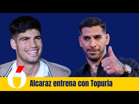 Alcaraz entrena con Topuria en el Mutua Madrid Open de tenis