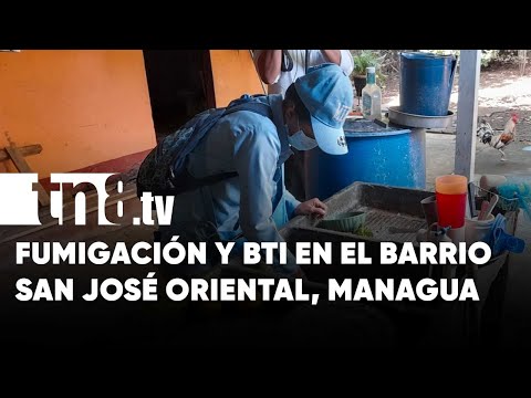 MINSA destruye criaderos y aplica BTI en el barrio San José Oriental, Managua - Nicaragua