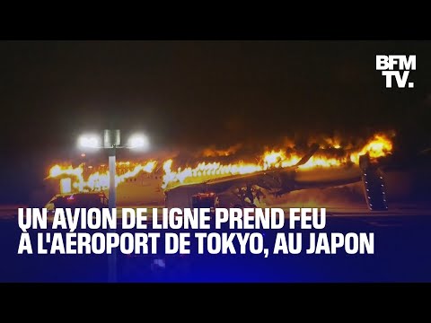 Un avion de ligne prend feu à l’aéroport de Tokyo au Japon