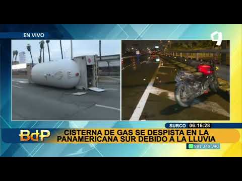 Cisterna repleta de gas se despista en la Panamericana Sur en Surco (2/2)