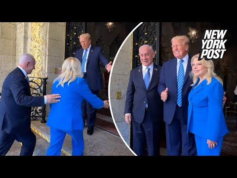 Trump warmly greets Netanyahu, wife at Mar-a-Lago, shows bullet wound