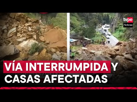 Huaraz: derrumbe en vía interrumpe tránsito y afecta a dos viviendas