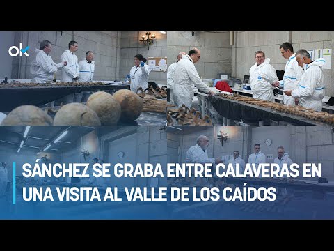 Sánchez se graba entre calaveras en una visita sorpresa a las exhumaciones del Valle de los Caídos