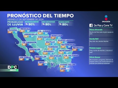 Pronóstico del tiempo 27 de septiembre de 2024 | DPC con Nacho Lozano