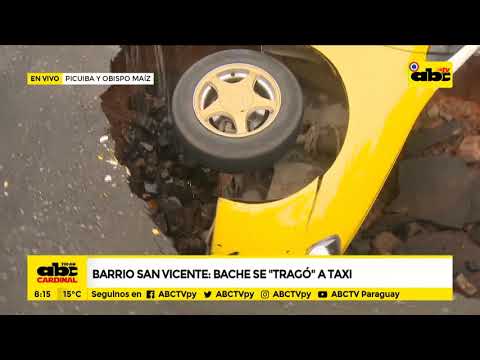 Barrio San Vicente: bache se tragó a un taxi