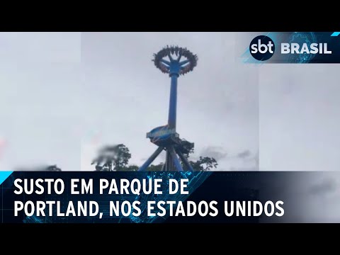 Brinquedo de parque deixa 30 pessoas presas de cabeça para baixo nos EUA | SBT Brasil (15/06/24)