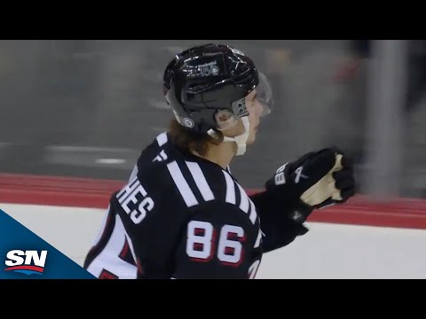 Devils Jack Hughes Intercepts Pass Before Wiring Shot Top Corner