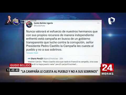 Guido Bellido a Pedro Castillo: “La campaña le cuesta al pueblo y no a sus sobrinos”