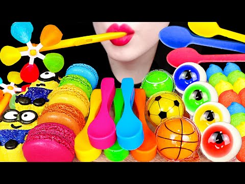 ASMR RAINBOW DESSERT, EDIBLE SPOON, JELLY 먹는 숟가락, 무지개 먹방 MUKBANG