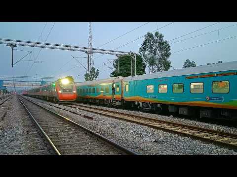 26405 VANDE BHARAT EXPRESS Overtakes 22705 Humsafar Express at Bari Brahman | INDIAN RAILWAYS