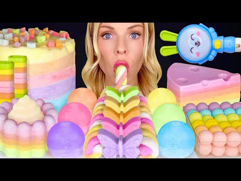 ASMR MUKBANG, Pastel Desserts, Marshmallow Rope, Pez Sour Candy, Milk Jelly, Cotton Candy Cake 먹방