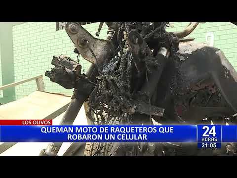 ¡Hartos de la delincuencia! Vecinos de Los Olivos queman motocicleta de ladrón