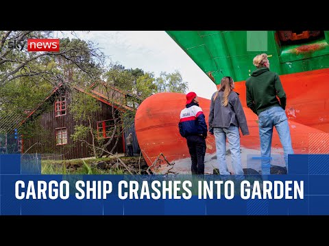 Man wakes up to find a container ship in his garden