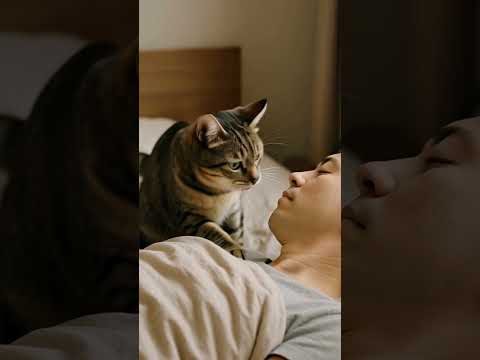 هل رأيت كيف تحاول هذه القطة اللطيفة إيقاظ صاحبها في الصباح؟ 😺❤️ #cat #cute #funny