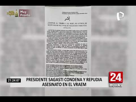 Presidente Sagasti repudia masacre que deja 14 muertos en el Vraem