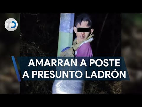 Amarran a poste a presunto ladrón de celular en Cadereyta