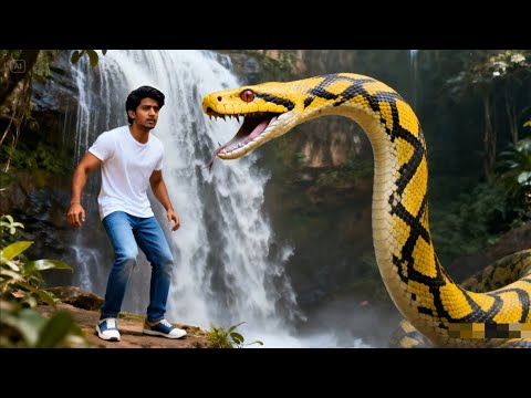 Surprised to see giant Anaconda at waterfall || snake video || adventure video