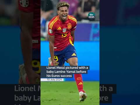 Lionel Messi pictured with a baby Lamine Yamal before his Euros success #football #itvnews #news