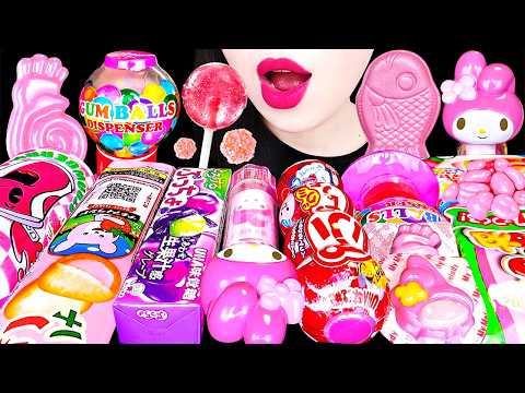 ASMR PINK CANDY 다양한 캔디 먹방 BOTTLE POP GUMBALLS KUROMI JELLY SNACK GUMMY 핑크 쿠로미 아이스크림 거품 스프레이 EATING