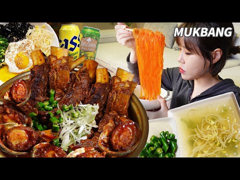 SUB) 매운 전복 소갈비찜🌶 Ft.당면사리는 필수ㅣ볶음밥도 빠질수없지 먹방 Braised spicy beef ribs Noodles realsound asmr mukbang