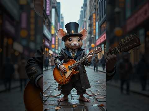 Dancing mouse scared by giant cat