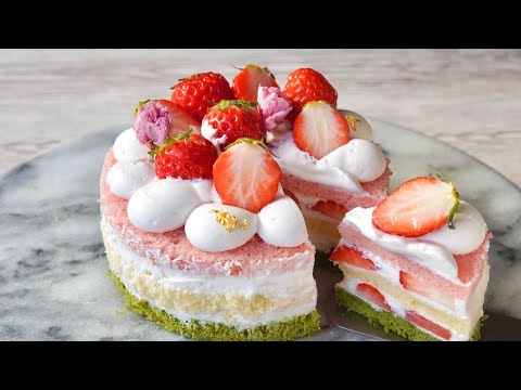 型もナッペも不要で初心者でも安心♪春のネイキッドケーキ🍓🌸ひなまつりにもぴったり！Spring Naked Cake