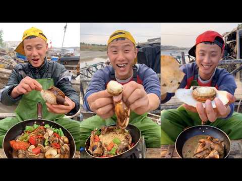 The fishermen cooked octopus, scallops, whelks, geoduck, mantis shrimp, and squid#yummy #seafoodboil