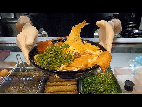 달인의 우동 만들기 기술! 카레 계란우동, 고기 계란 튀김우동 / japanese noodle making skills - japanese street food