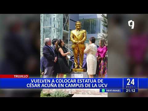 César Acuña: vuelven a colocar estatua de oro de excandidato presidencial en Trujillo