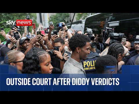 Outside court after Diddy found guilty on two counts but cleared of most serious charges