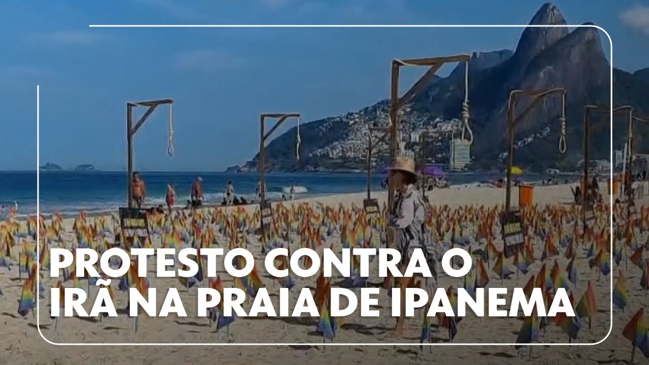 Protesto contra o Irã na Praia de Ipanema tem forcas e bandeiras LGBTQIA+