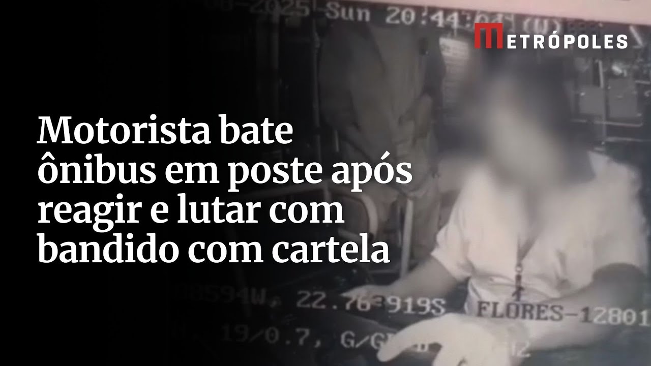 Motorista bate ônibus em poste após reagir e lutar com bandido com cartela