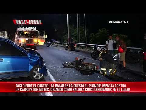 Fuerte accidente deja cinco lesionados en la Cuesta el Plomo - Nicaragua