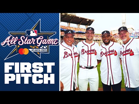 Braves legends Chipper Jones, Andruw Jones and Andres Galarraga throw 1st pitch before 2025 ASG! 