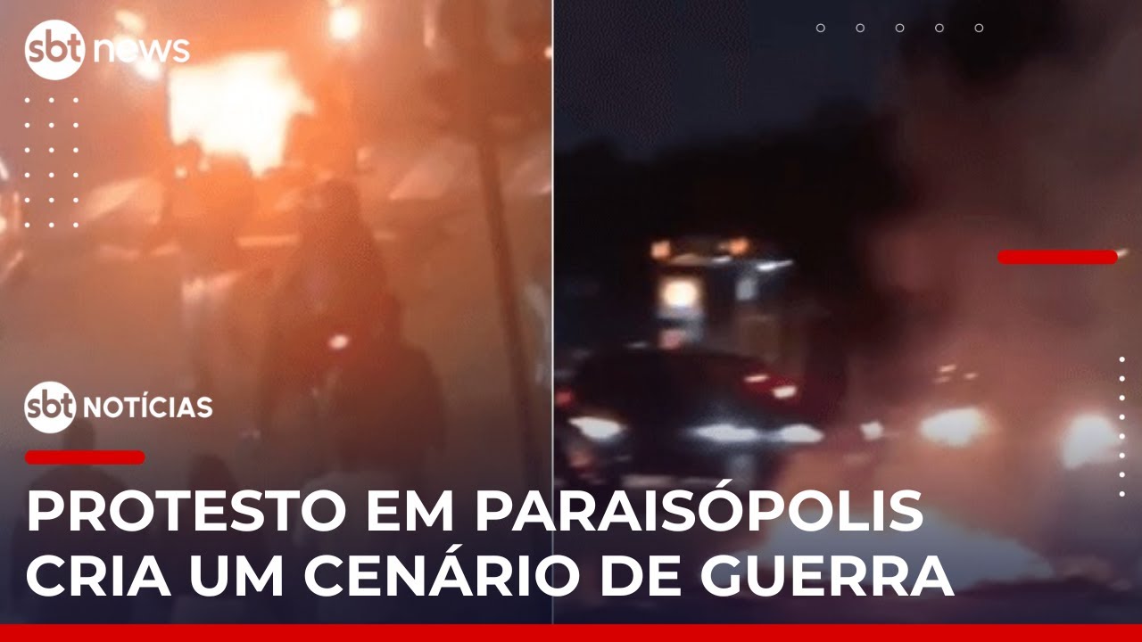 SBT Notícias Confronto entre moradores de Paraisópolis e PM tem ônibus incendiado e tiros