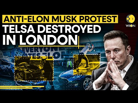 Elon Musk: Telsa Destroyed In London I Everyone Hates Elon I Massive Anti-Elon Musk Protest | WION