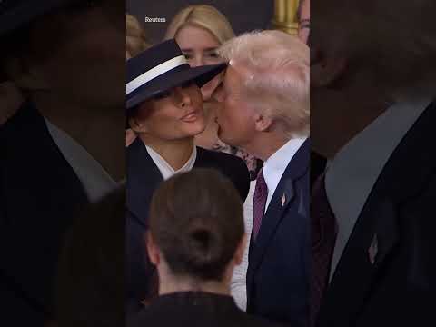 Awkward moment Donald Trump air-kisses wife Melania at inauguration ceremony #trump #inauguration