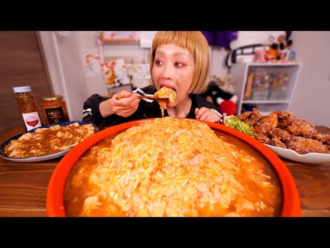 【大食い】贅沢中華定食！特大ふわとろ天津飯と唐揚げと麻婆豆腐。【モッパン】【MUKBANG】