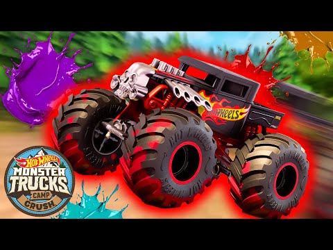 Monster Trucks Enter the Wild Paint Brawl Challenge! 🏆💥- Cartoons for Kids | Hot Wheels