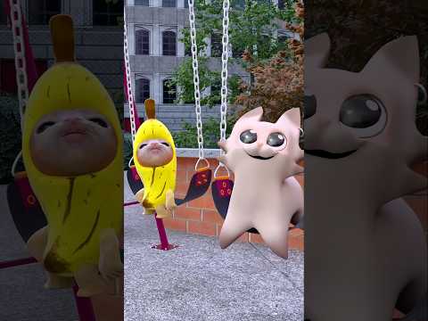 Banana Cat and Apple Cat on a Swing | ft. Silly Cat Car 🍌🍎🚘