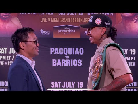 MANNY PACQUIAO MARIO BARRIOS FIRST FACE OFF, PACQUIAO GETS SMILE OUT OF BARRIOS