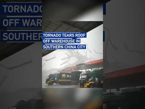 Tornado tears roof off warehouse in southern China city