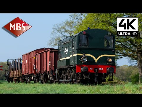 [4K] WHISTLE! MBS 660 with freight train arrives at Boekelo!
