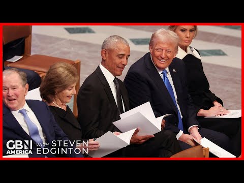 Kamala Harris looks in fury as Trump laughs with Obama at funeral