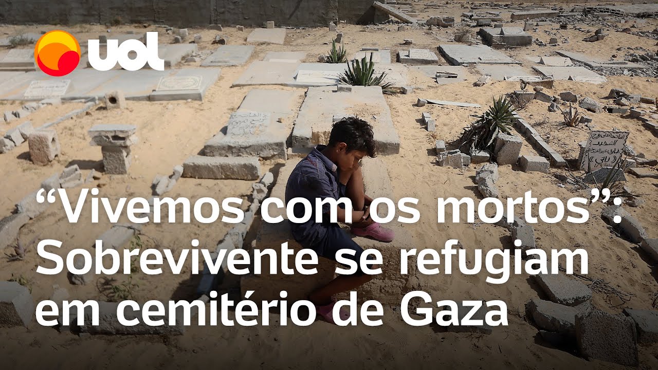 Sobreviventes dos ataques de Israel se abrigam em cemitério de Gaza Vivemos com mortos
