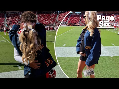 Brittany Mahomes flaunts baby bump in romper and custom jacket at Chiefs vs. 49ers game