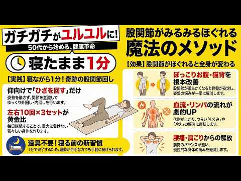 🔷【ガチガチ股關節が一瞬でゆるむ】🔥寢たまま「簡單1分ストレッチ」50代からの重力に負けない身體作りを始めよう👍 #股關節ストレッチ#50代健康#寢ながらストレッチ#股關節ほぐし#アラフィフ健康