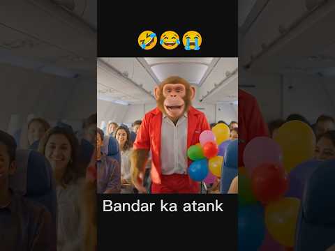 When the monkey took a balloon to the plane, the girl burst it in anger 😂 #monkey #ai #bablu