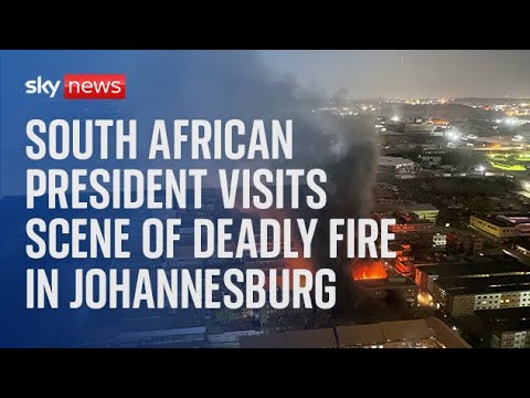 South Africa’s President Ramaphosa visits the scene of a deadly blaze in Johannesburg